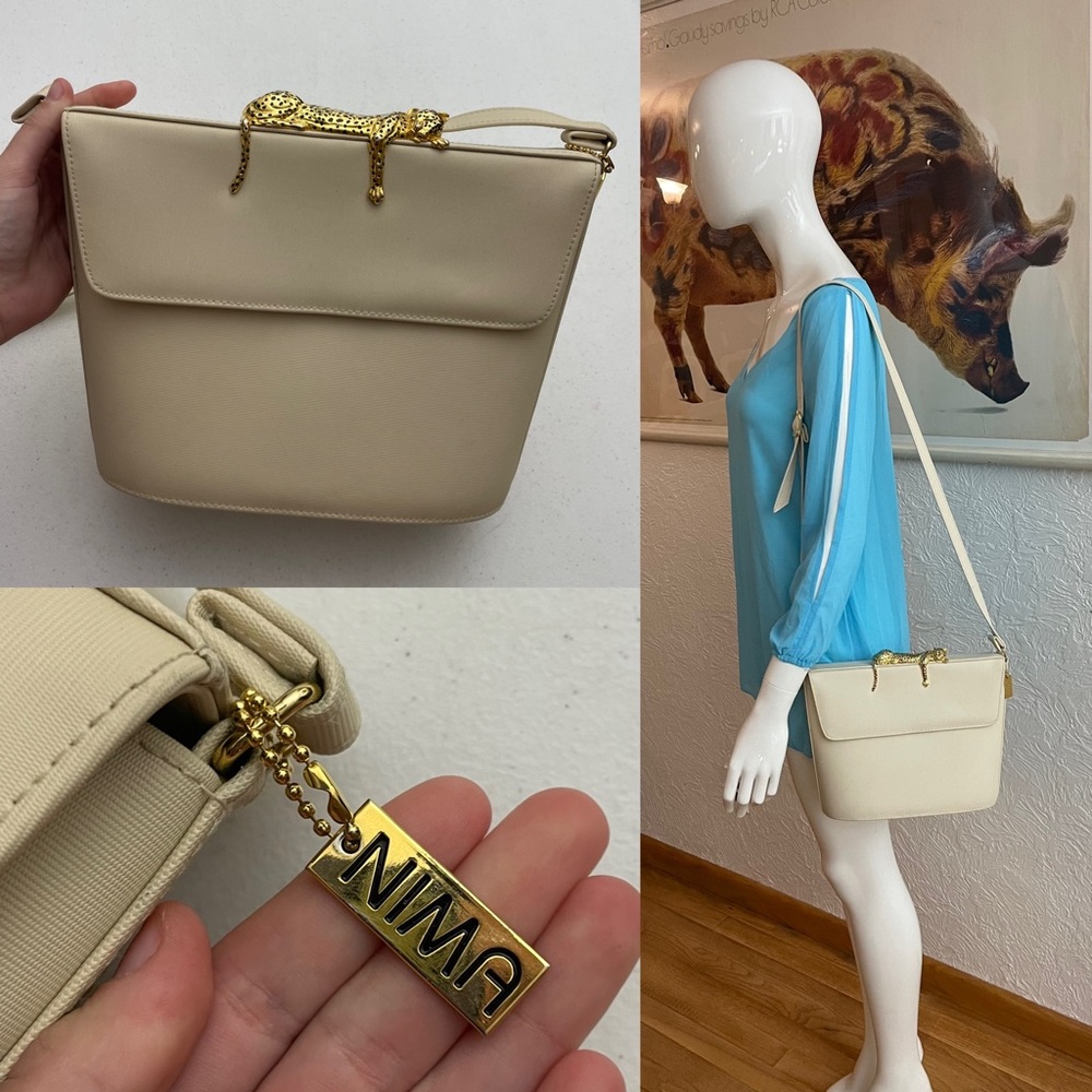 Vintage Nima Cheetah Leopard Purse Shoulder Bag Mid Century Mod Gold Emblem Rare